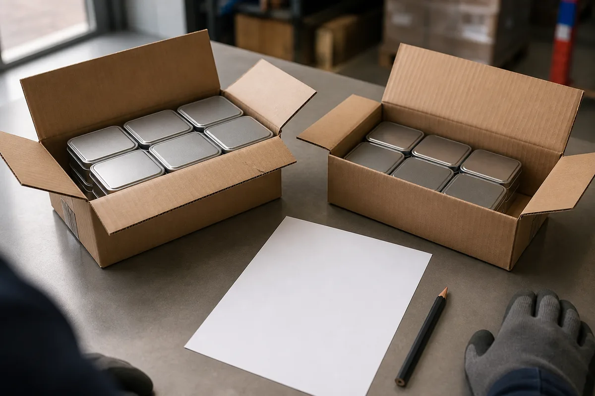 Feuille de comptage vierge et cartons ouverts sur un plan de travail en zone de contrôle