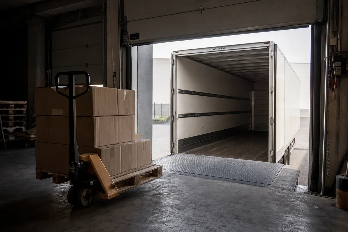 Quai de chargement d’un entrepôt avec camion à l’accostage